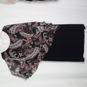 Connected Apparel Women Dress Paisley Print High Low Capelet over Black